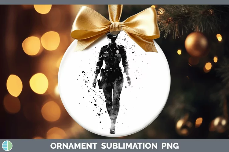 Watercolor Splash Police Woman Ornament Sublimation Bauble D
