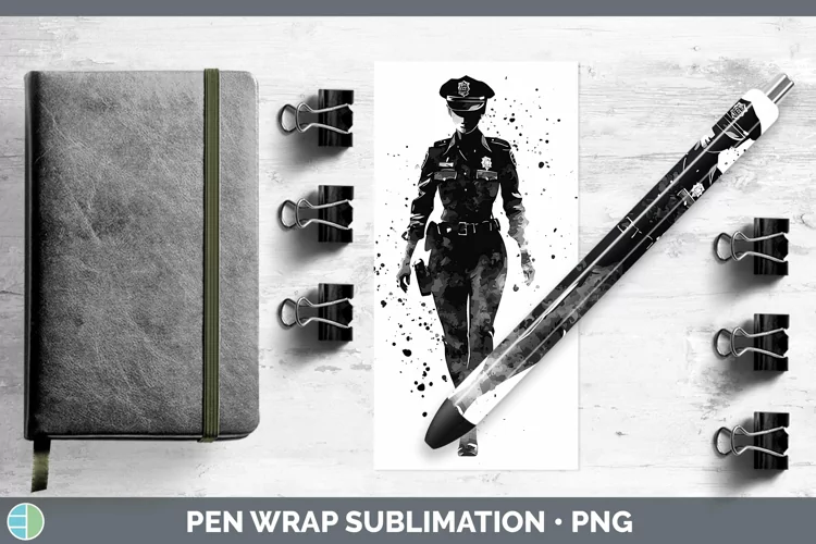 Watercolor Splash Police Woman Pen Wrap Sublimation Pen Desi