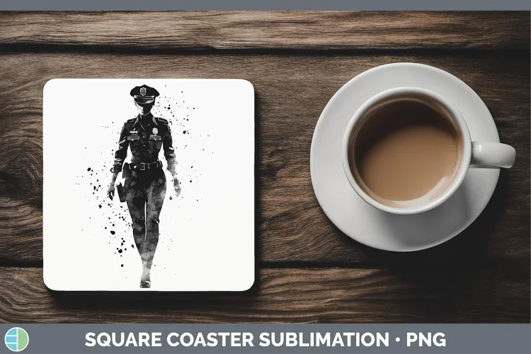 Watercolor Splash Police Woman Square Coaster Sublimation Co