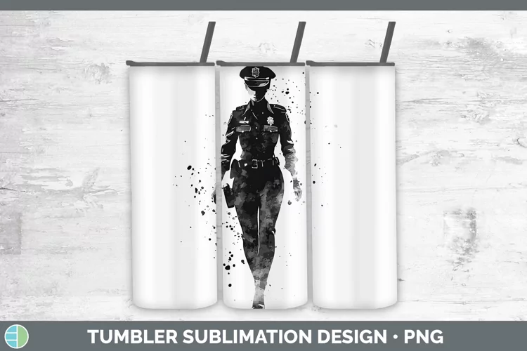 Watercolor Splash Police Woman Tumbler Sublimation 20 oz Ski
