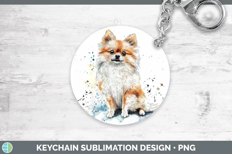 Watercolor Splash Pomeranian Keychain Sublimation Keyring De