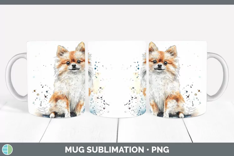 Watercolor Splash Pomeranian Mug Wrap Sublimation Coffee Cup