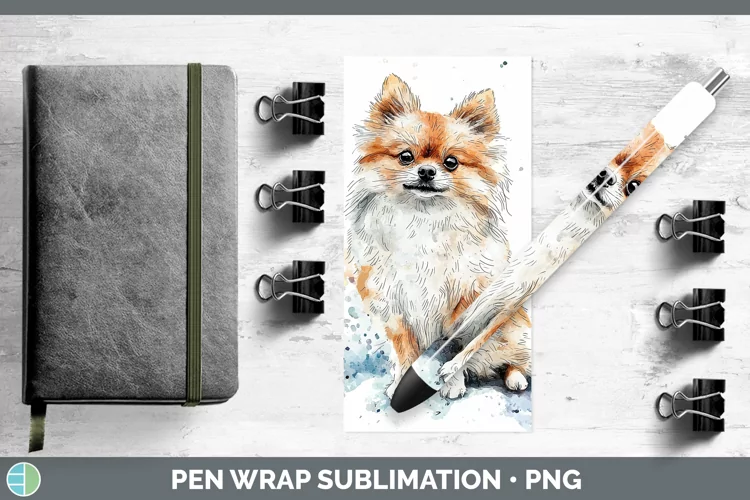 Watercolor Splash Pomeranian Pen Wrap Sublimation Pen Design