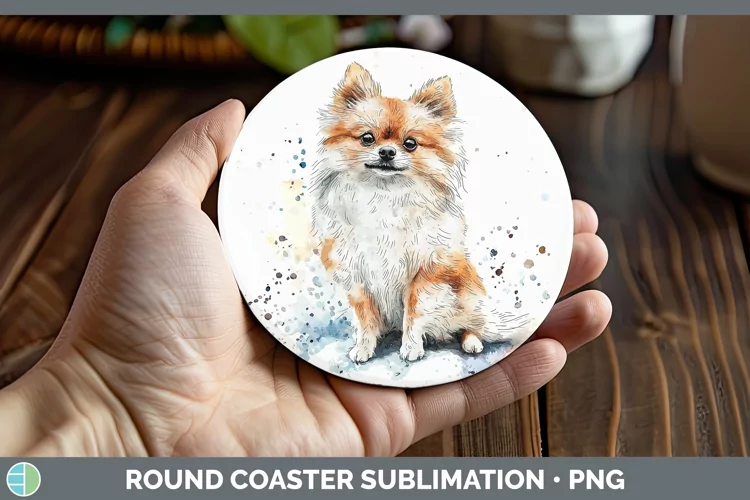 Watercolor Splash Pomeranian Round Coaster Sublimation Coast