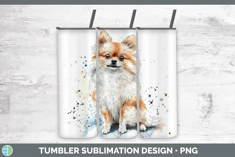 Watercolor Splash Pomeranian Tumbler Sublimation 20 oz Skinn