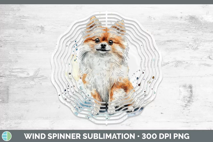Watercolor Splash Pomeranian Wind Spinner Sublimation Spinne