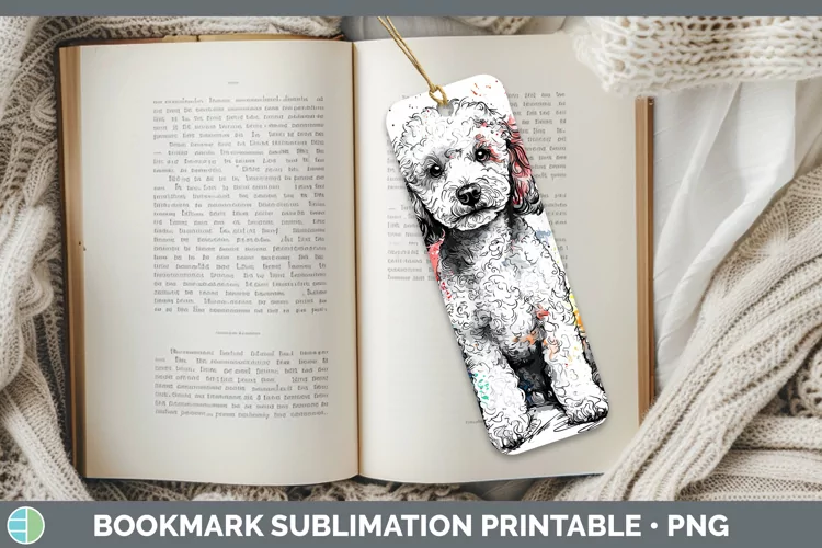 Watercolor Splash Poodle Bookmark Sublimation Printable Desi