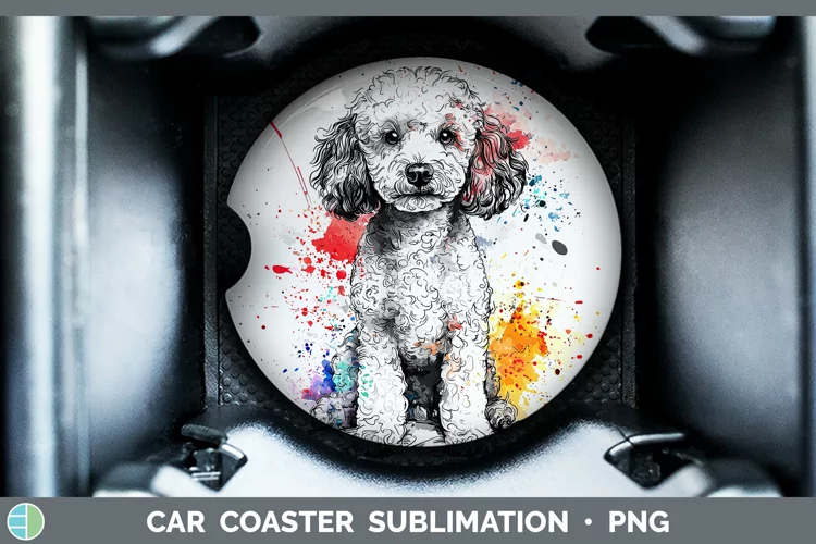 Watercolor Splash Poodle Car Coaster Sublimation Designs