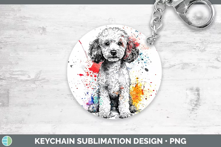 Watercolor Splash Poodle Keychain Sublimation Keyring Design