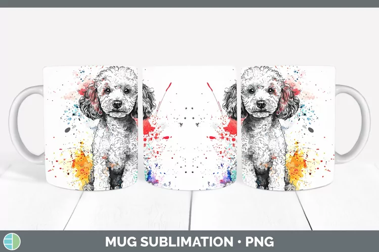 Watercolor Splash Poodle Mug Wrap Sublimation Coffee Cup Des
