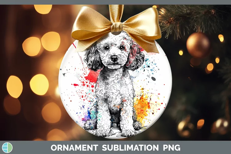 Watercolor Splash Poodle Ornament Sublimation Bauble Designs