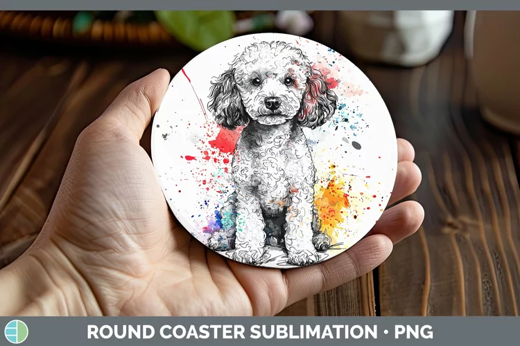 Watercolor Splash Poodle Round Coaster Sublimation Coaster D