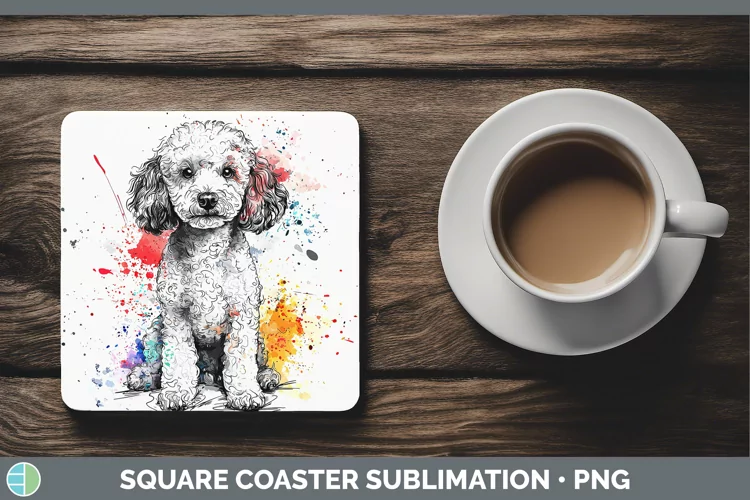 Watercolor Splash Poodle Square Coaster Sublimation Coaster