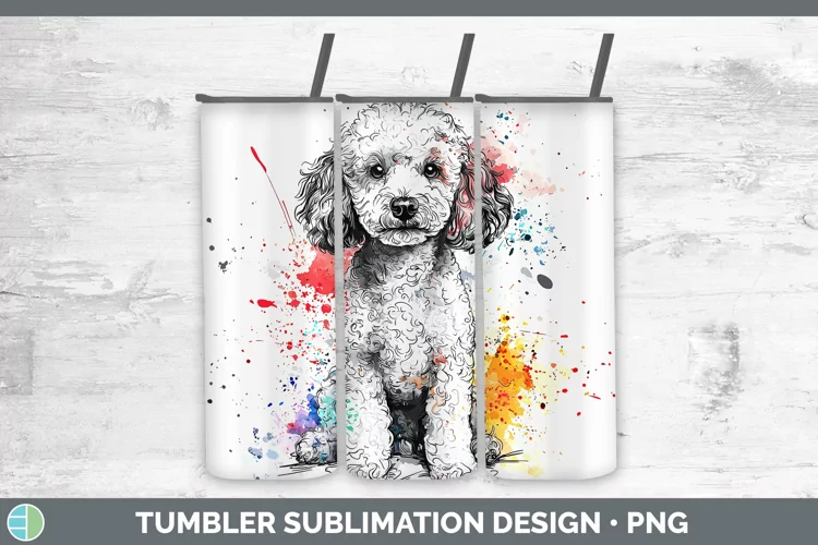 Watercolor Splash Poodle Tumbler Sublimation 20 oz Skinny Tu