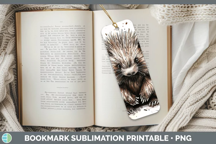 Watercolor Splash Porcupine Bookmark Sublimation Printable D