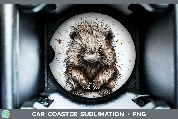 Watercolor Splash Porcupine Car Coaster Sublimation Designs