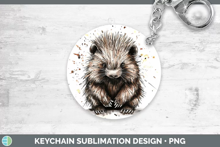 Watercolor Splash Porcupine Keychain Sublimation Keyring Des