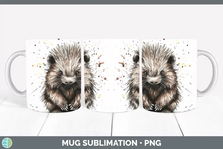 Watercolor Splash Porcupine Mug Wrap Sublimation Coffee Cup