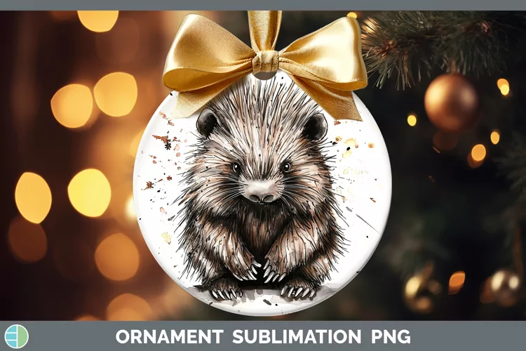 Watercolor Splash Porcupine Ornament Sublimation Bauble Desi