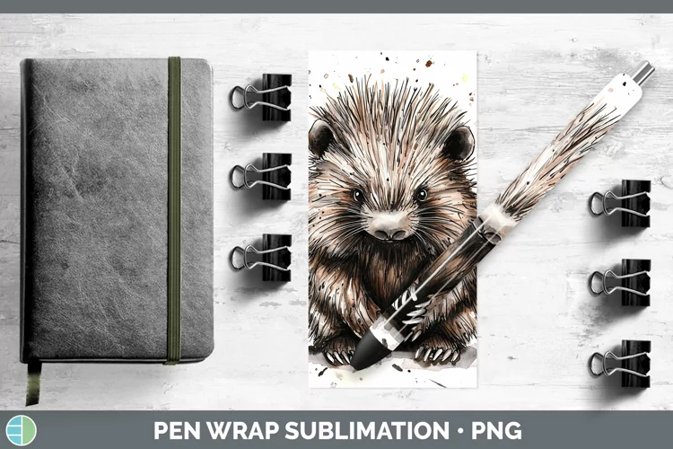 Watercolor Splash Porcupine Pen Wrap Sublimation Pen Designs