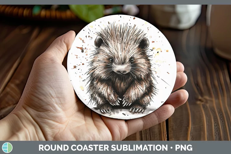 Watercolor Splash Porcupine Round Coaster Sublimation Coaste