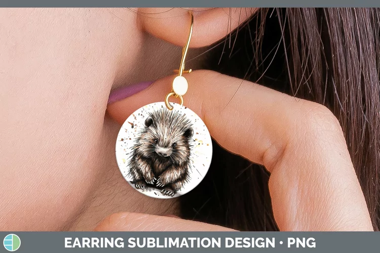 Watercolor Splash Porcupine Round Earrings Sublimation Earri