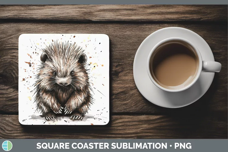 Watercolor Splash Porcupine Square Coaster Sublimation Coast