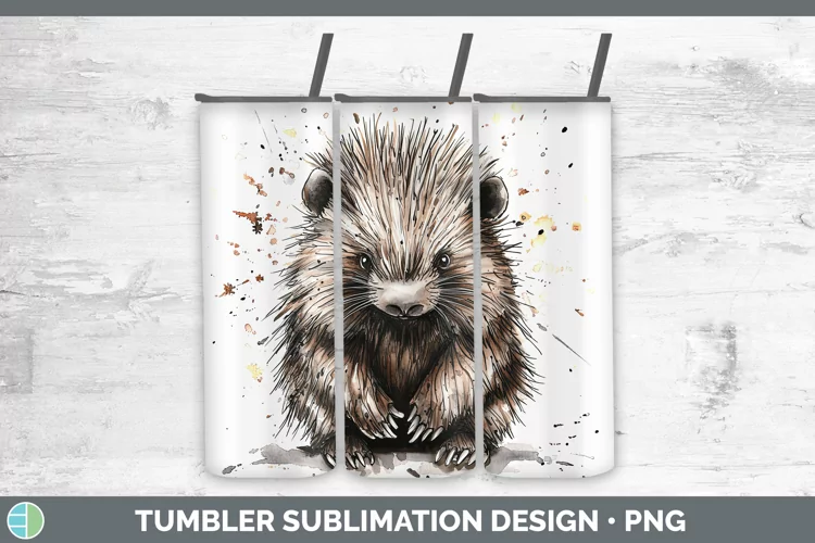Watercolor Splash Porcupine Tumbler Sublimation 20 oz Skinny