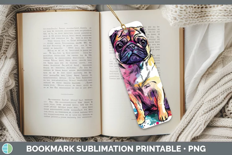 Watercolor Splash Pug Bookmark Sublimation Printable Designs