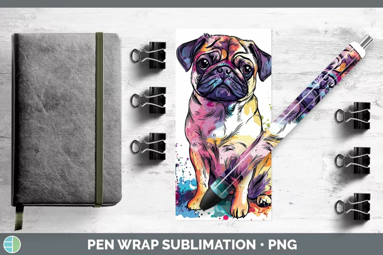 Watercolor Splash Pug Pen Wrap Sublimation Pen Designs
