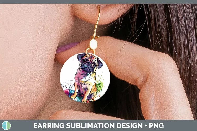 Watercolor Splash Pug Round Earrings Sublimation Earrings De