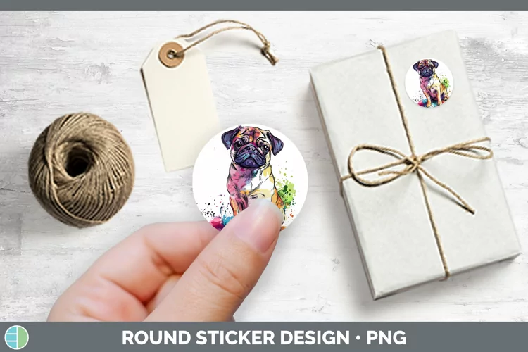 Watercolor Splash Pug Stickers | Round Labels Designs