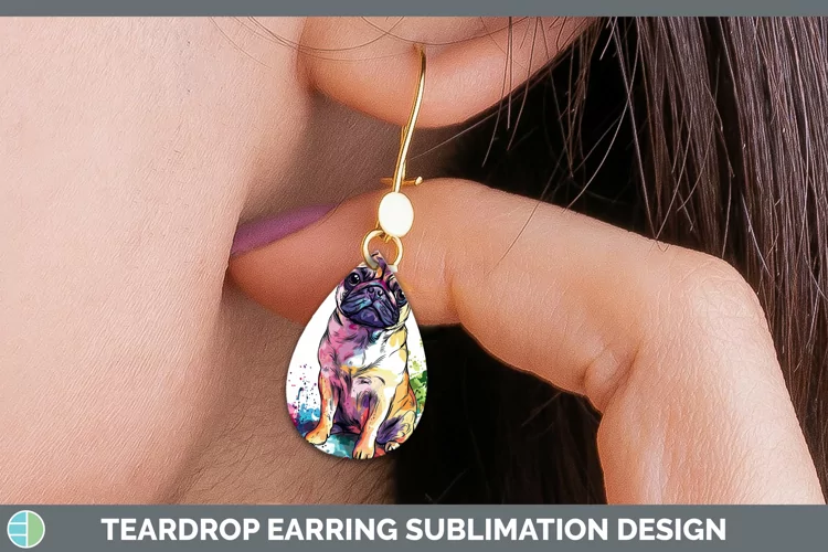 Watercolor Splash Pug Teardrop Earrings Sublimation Earrings