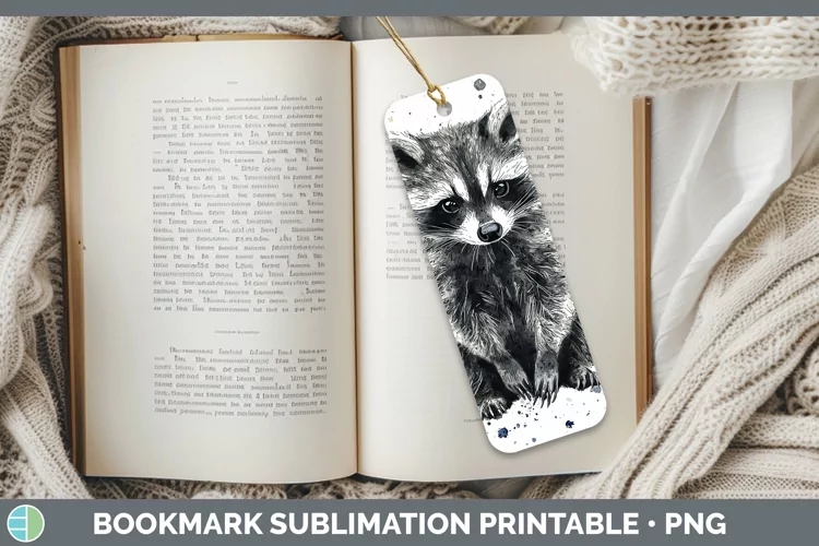 Watercolor Splash Raccoon Bookmark Sublimation Printable Des
