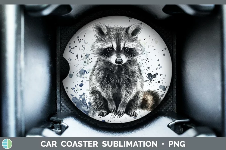 Watercolor Splash Raccoon Car Coaster Sublimation Designs