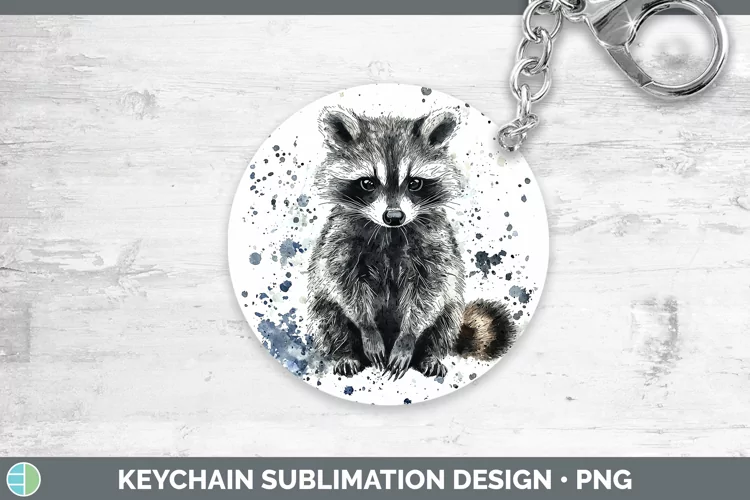 Watercolor Splash Raccoon Keychain Sublimation Keyring Desig