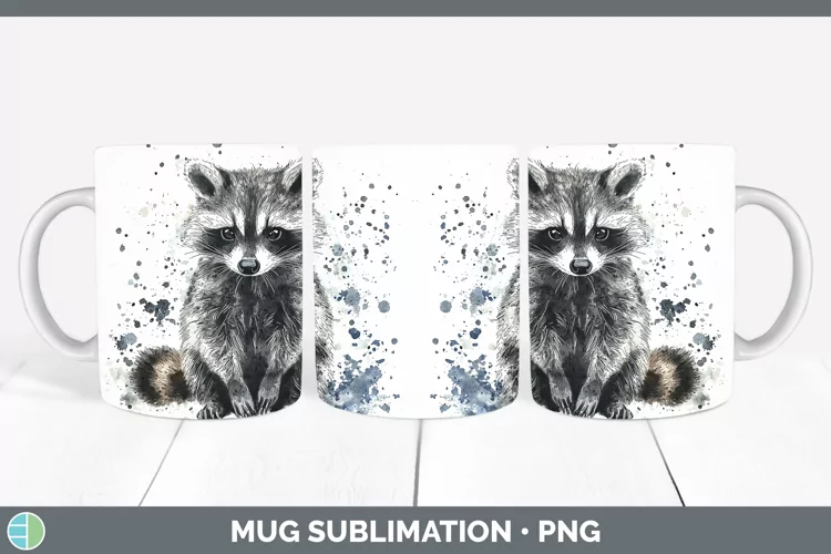Watercolor Splash Raccoon Mug Wrap Sublimation Coffee Cup De