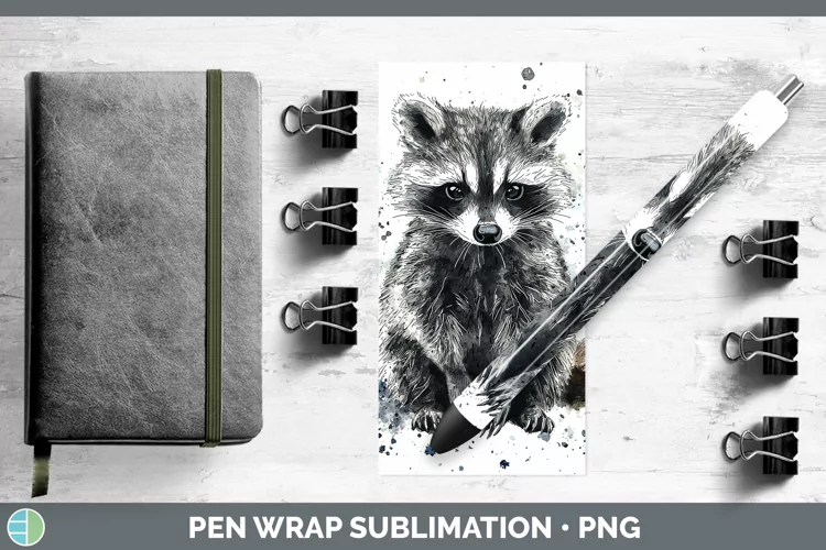 Watercolor Splash Raccoon Pen Wrap Sublimation Pen Designs