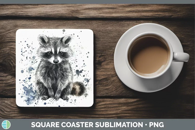 Watercolor Splash Raccoon Square Coaster Sublimation Coaster
