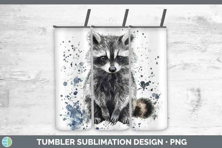 Watercolor Splash Raccoon Tumbler Sublimation 20 oz Skinny T