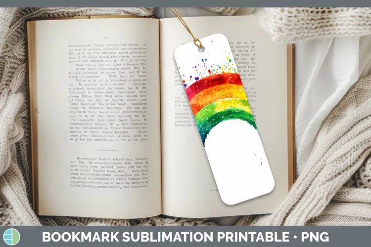 Watercolor Splash Rainbow Bookmark Sublimation Printable Des