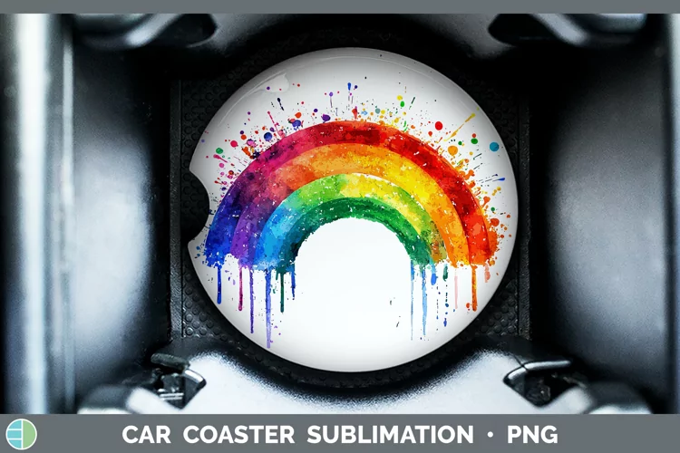 Watercolor Splash Rainbow Car Coaster Sublimation Designs