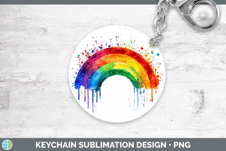 Watercolor Splash Rainbow Keychain Sublimation Keyring Desig