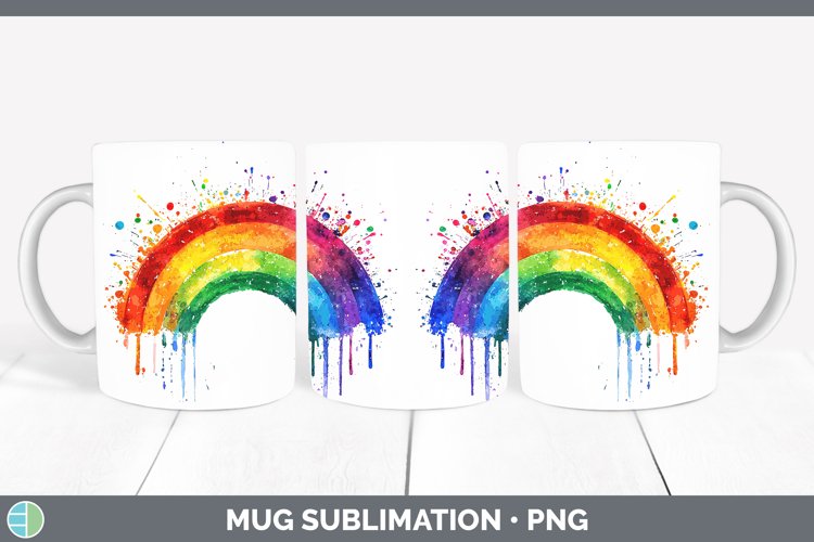 Watercolor Splash Rainbow Mug Wrap Sublimation Coffee Cup De
