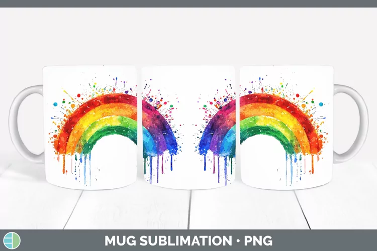 Watercolor Splash Rainbow Mug Wrap Sublimation Coffee Cup De