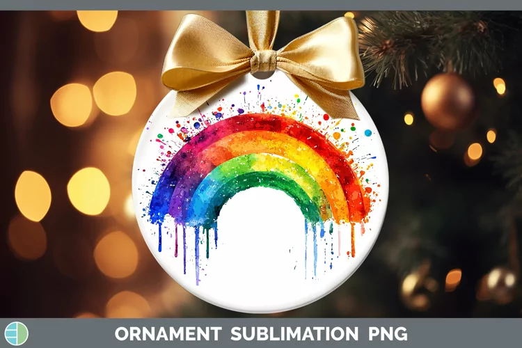 Watercolor Splash Rainbow Ornament Sublimation Bauble Design