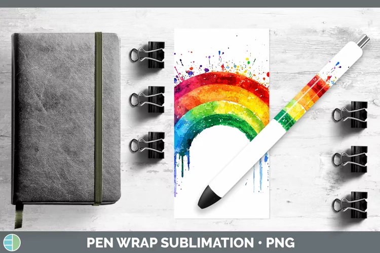 Watercolor Splash Rainbow Pen Wrap Sublimation Pen Designs