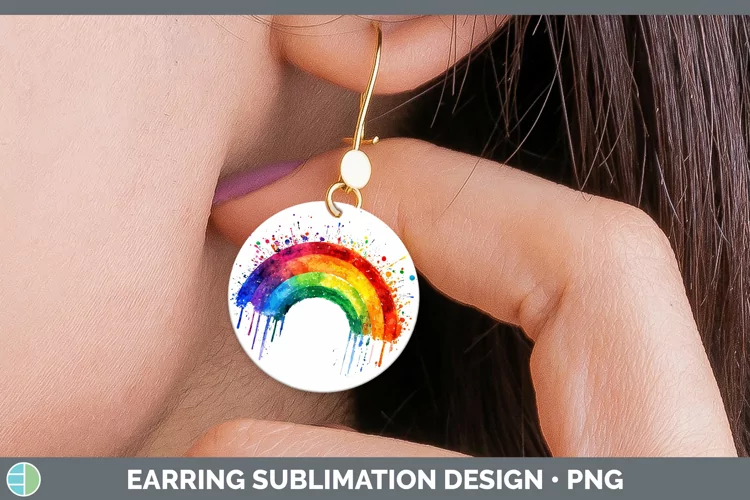 Watercolor Splash Rainbow Round Earrings Sublimation Earring