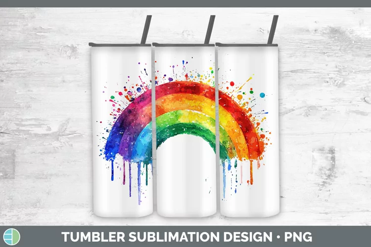 Watercolor Splash Rainbow Tumbler Sublimation 20 oz Skinny T