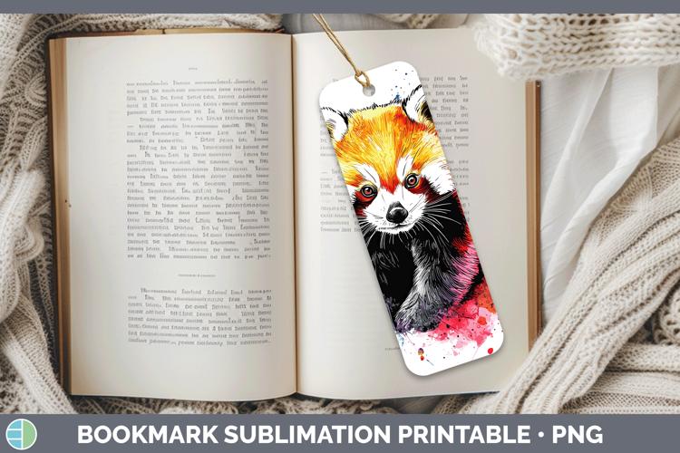 Watercolor Splash Red Panda Bookmark Sublimation Printable D